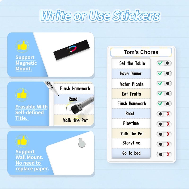 Jupyn Chore Chart for Kids – Daily Routine Chart, Morning/Bedtime Checklist, Magnetic to Do List, Dry Erase Visual Schedule, and Slider Chart for Fridge - Image 3